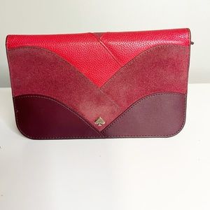 Kate Spade Nadine Suede Leather Chevron Shades of Red Patchwork Wallet